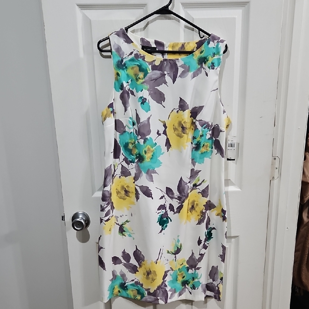 NWT ALYX Floral Sleeveless‎ Sheath Dress Yellow Teal White Size 18